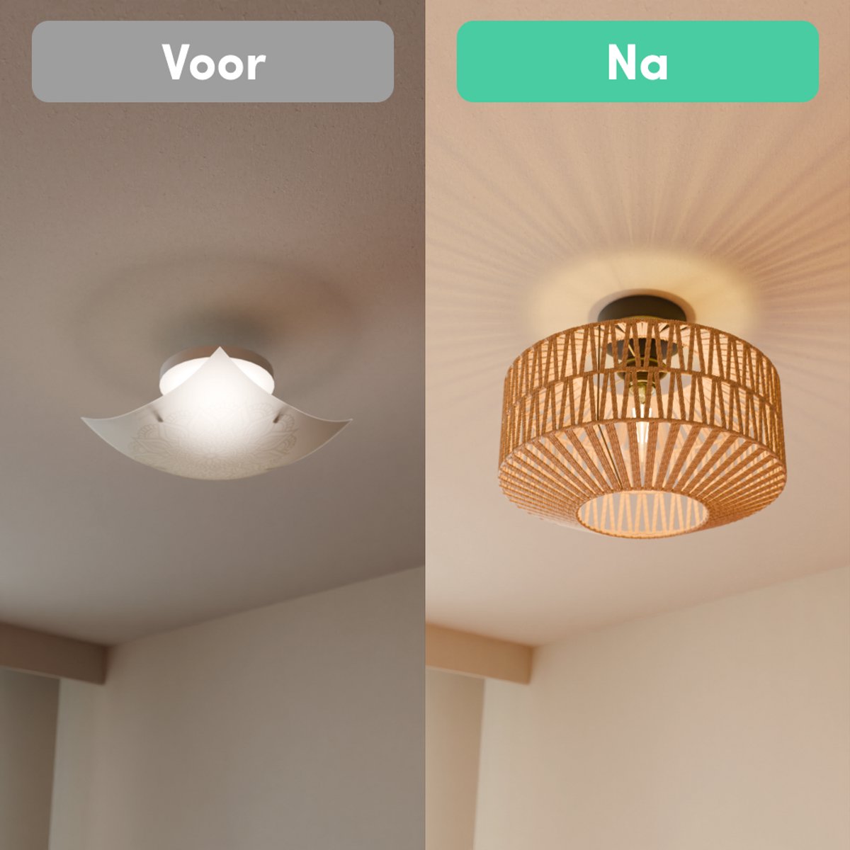 Plafonnier Nolt - Plafonnier - Lampe E27 - Rustique - ⌀ 30cm - Jute - Marron