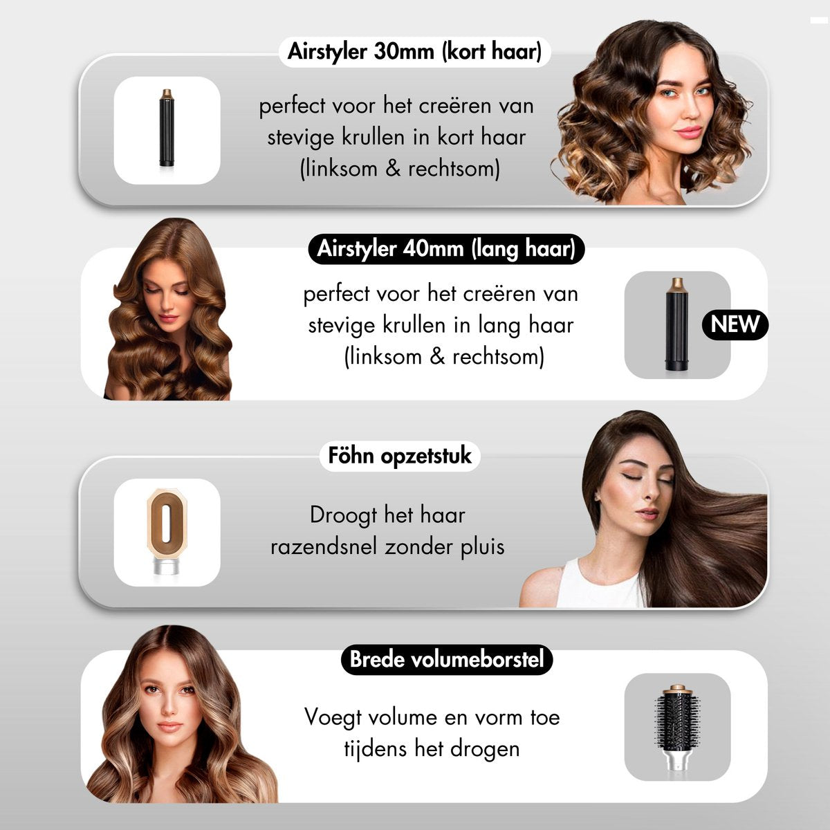 Sansbeauté 4-in-1 Airstyler - Multistyler - Brosse à cheveux - Brosse à boucler - Brosse à coiffer - 1400W - Technologie ionique - Blanc/Or
