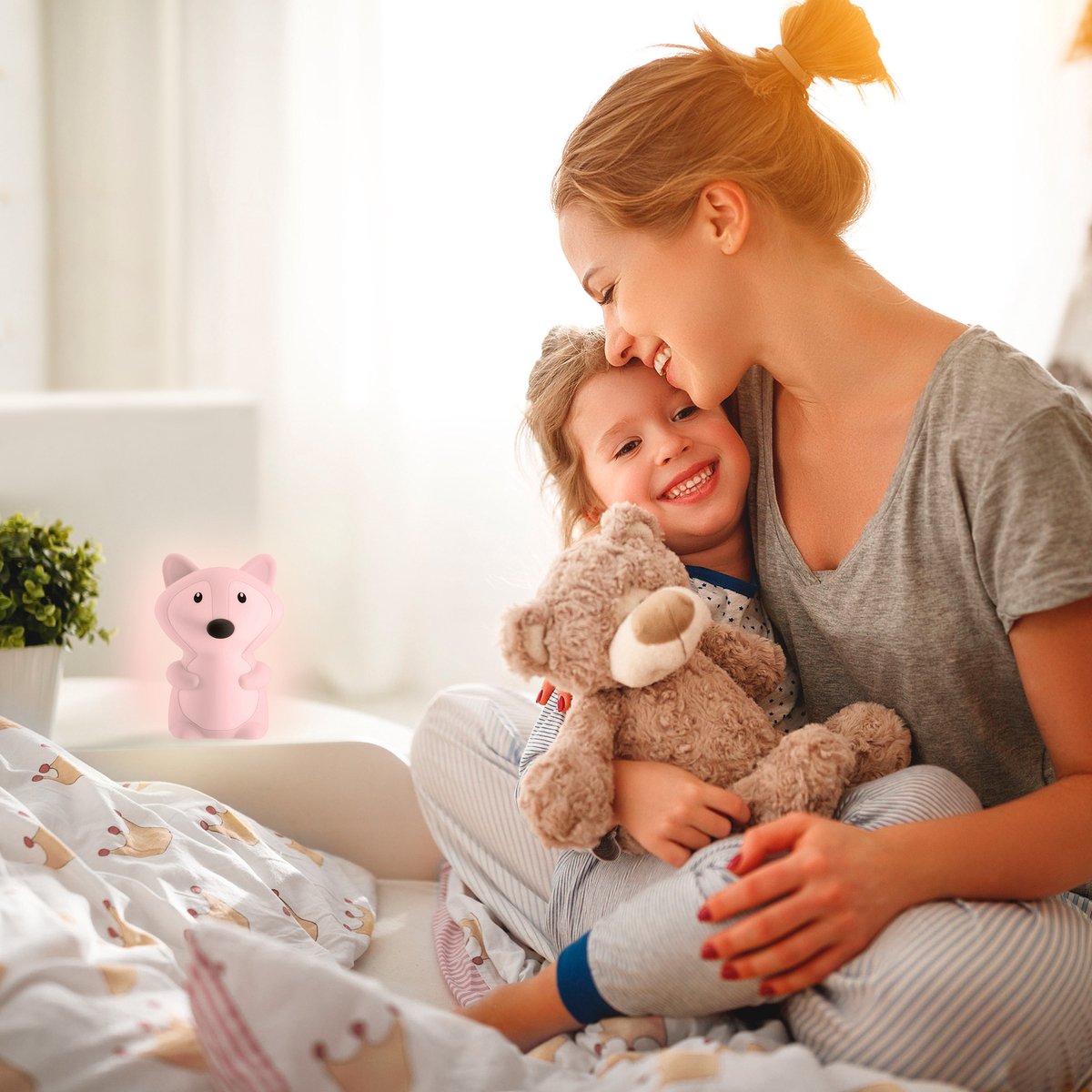 Veilleuse Sleepy Friends Fox - rechargeable par USB et avec variateur de lumière - 8 couleurs - 95x97x100 mm - Veilleuse en silicone souple pour la chambre de bébé et la nurserie