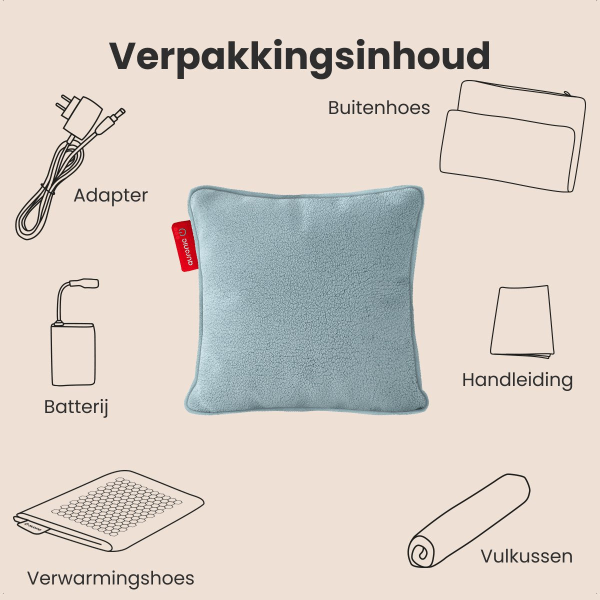 Auronic Heat Pillow - 45x45 cm - sans fil et rechargeable - infrarouge - bleu/gris