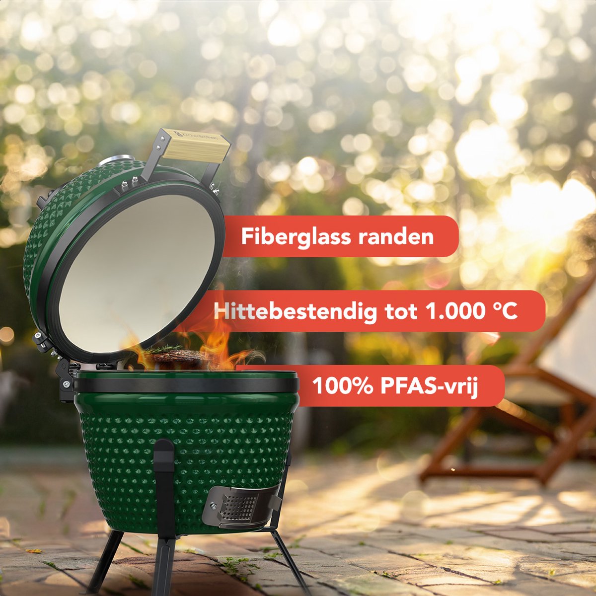 KitchenBrothers Kamado BBQ 27 cm Barbecue au charbon de bois en céramique jusqu'à 1000°C
