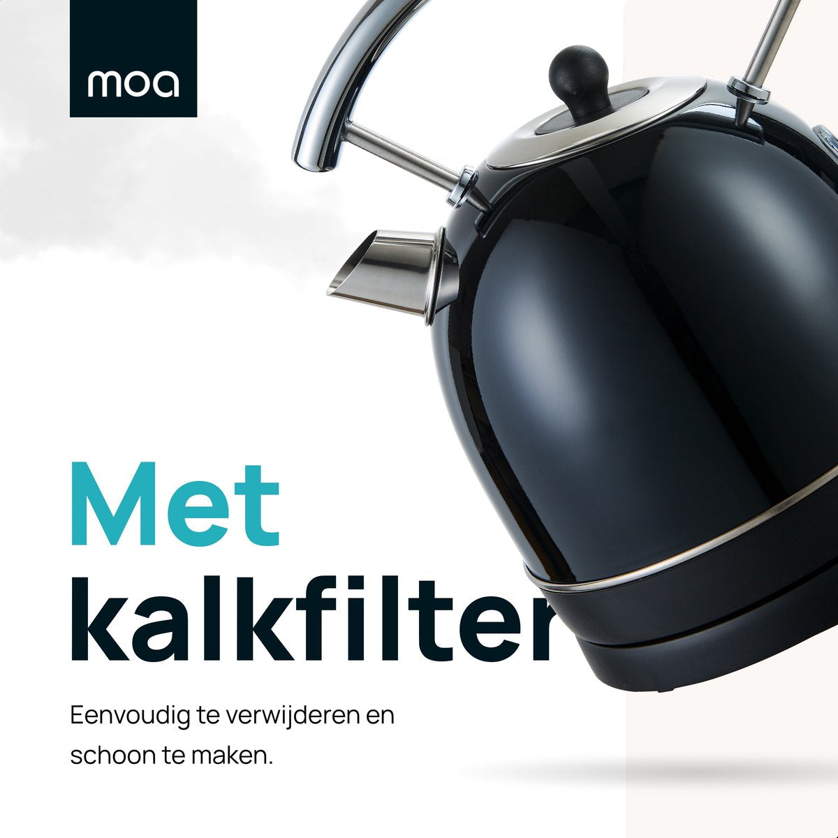 MOA® Retro Kettle - 1,8 litre - Acier inoxydable - Avec thermomètre et filtre anticalcaire - 2200W - Noir