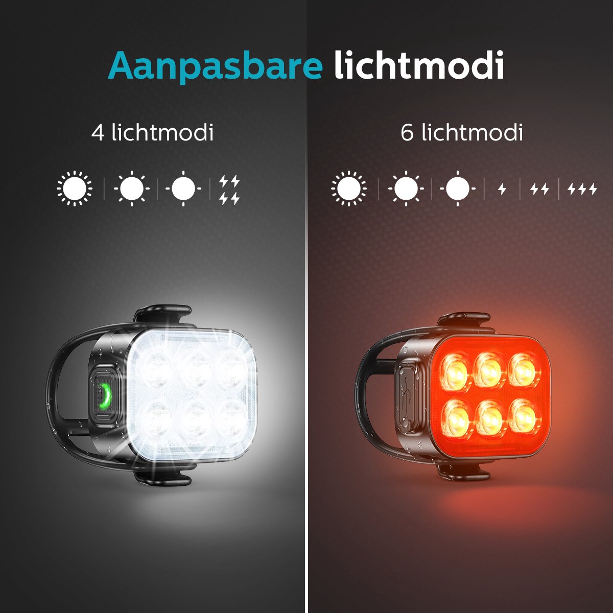 Inlustro LED Bicycle Light Set - Feux avant et arrière - Rechargeable par USB - Étanche - 7,5 x 3,2 cm - Noir