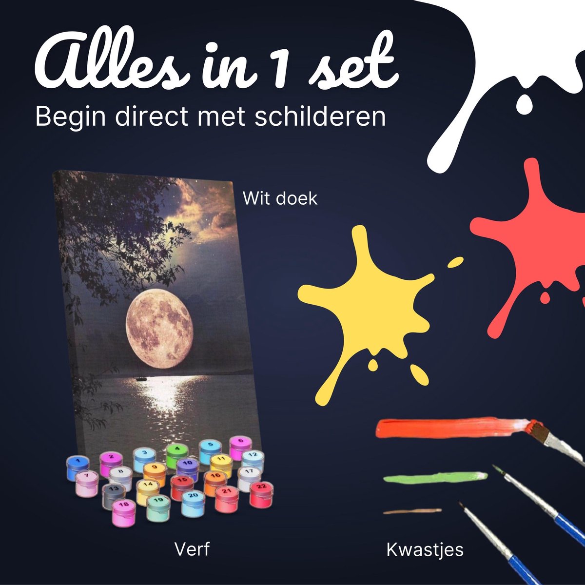 Rubye® Painting On Number Adults 40 x 50 cm - Toile à peindre avec pinceaux - Full Moon