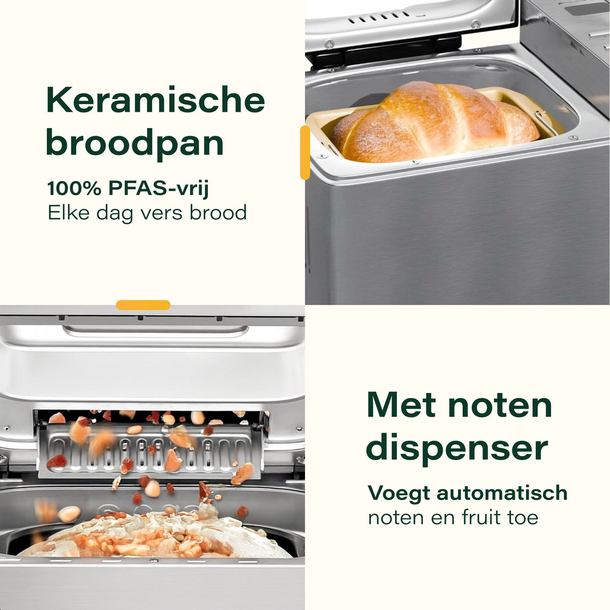 Skoov Bakemaster Breadmaker - acier inoxydable - céramique - 345x248x310 mm - 650W - 19 programmes - sans PFAS ni téflon