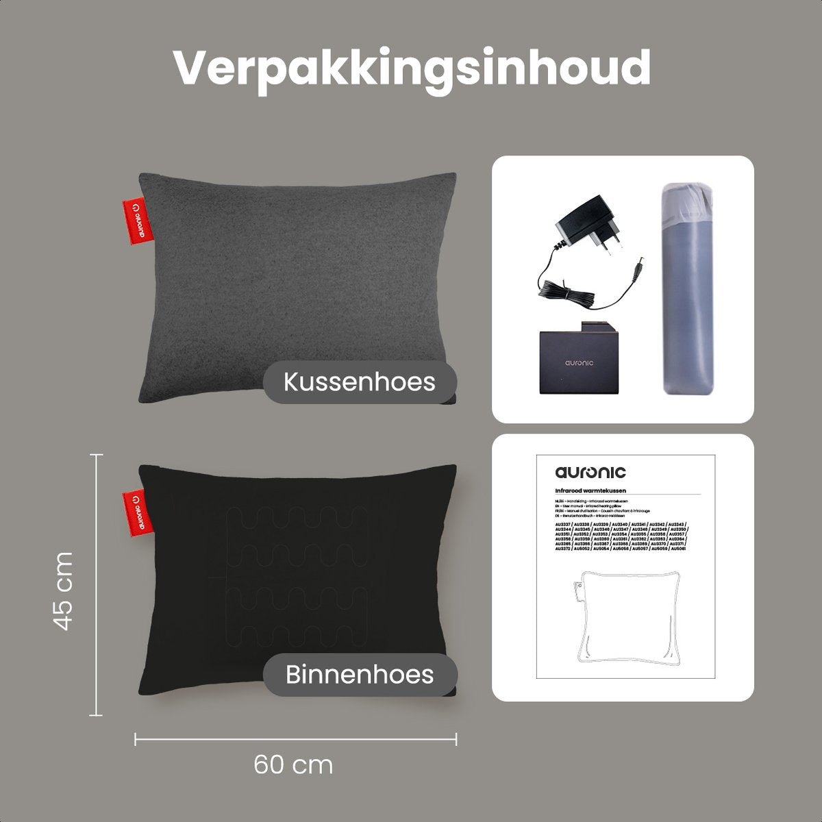 Auronic Heat Cushion - Classic - 45x60 - Sans fil - Rechargeable - Coussin électrique - Infrarouge - Anthracite