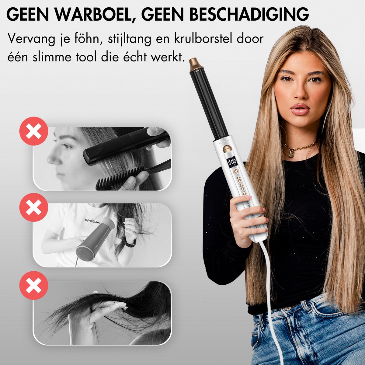 Sansbeauté 4-in-1 Airstyler - Multistyler - Brosse à cheveux - Brosse à boucler - Brosse à coiffer - 1400W - Technologie ionique - Blanc/Or