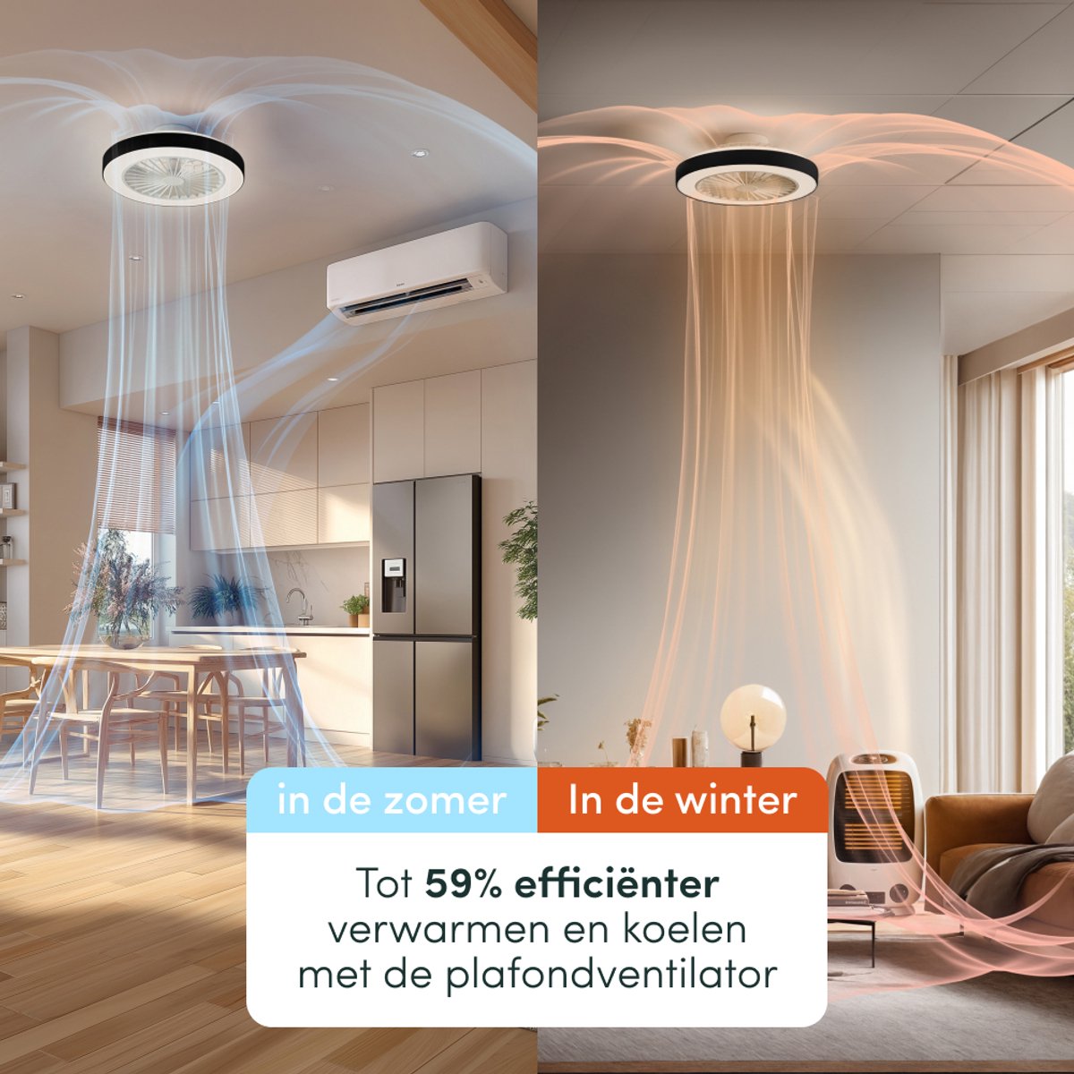 Nolt Ventilateur de plafond avec éclairage - Ventilateur de plafond - Plafonnier - LED RGBW - Tuya Wifi Smart - Télécommande - ⌀ 50cm - Noir