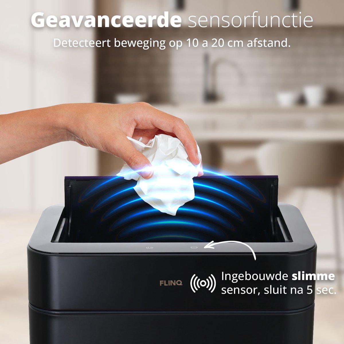 Home & Comfort - FlinQ Senzaro 60L Trash Bin Waste Separation - Poubelle - Poubelle de tri sélectif - Détecteur de mouvement - Noir