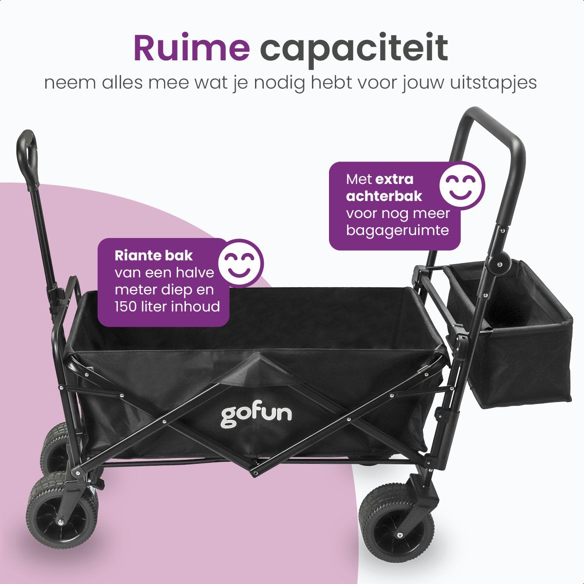 Gofun - Chariot pour chariots et bornes - Capacité de charge de 150 kg - Pliable avec roues pivotantes à 360 degrés - 83 x 44 x 26 cm - Métal et polyester - Noir