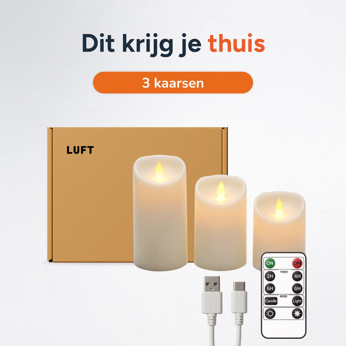 Luft 3 bougies LED rechargeables avec télécommande - flammes réalistes - sans fil et sans danger