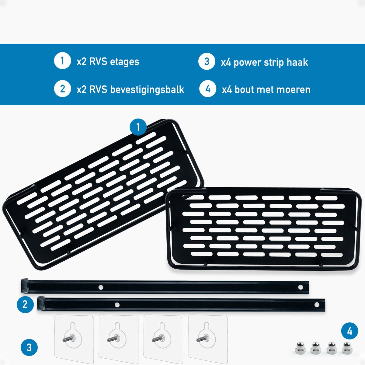 Happy Goods® Support de douche - 2 couches - sans perçage - acier inoxydable - auto-adhésif - capacité de charge de 20 kg - support de salle de bain noir