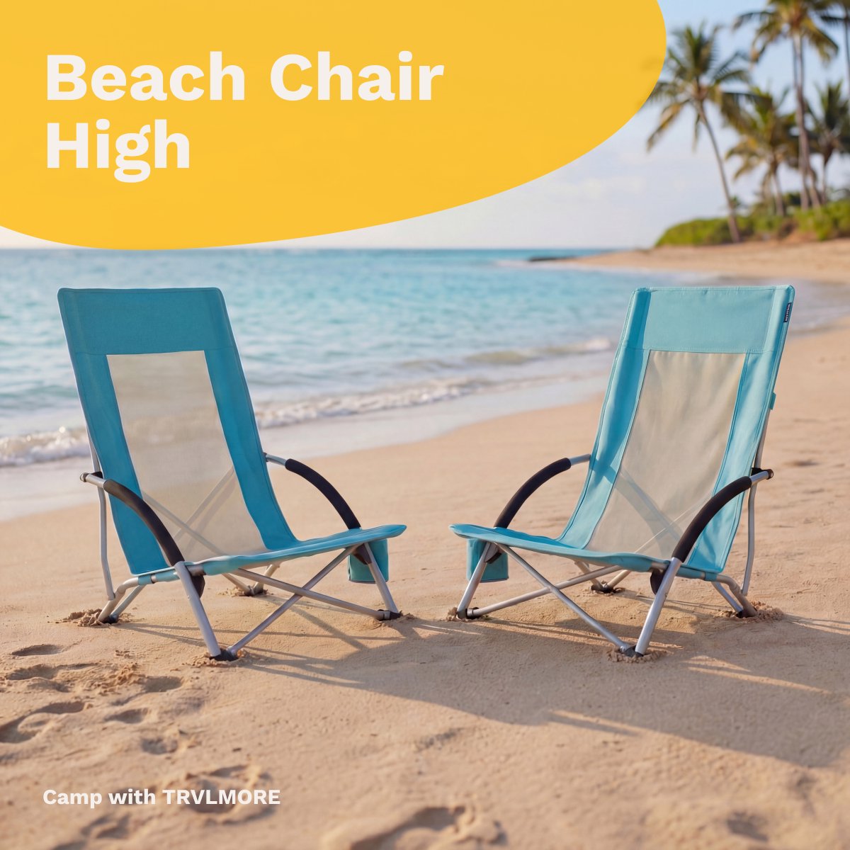TRVLMORE Chaises de plage Lot de 2 - Pliable - Capacité de charge de 130KG - Avec porte-gobelet et sac de transport - Dossier haut - Bleu