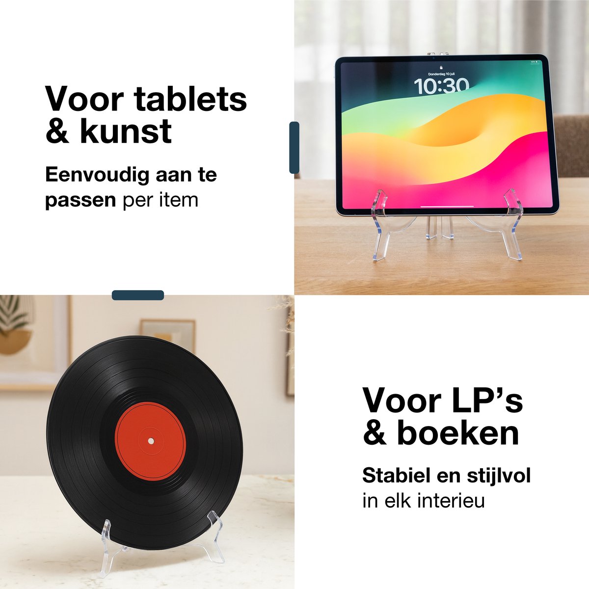 LUFT Sign Stand Transparent 25x16 cm - Support élégant pour assiettes, livres et tablettes