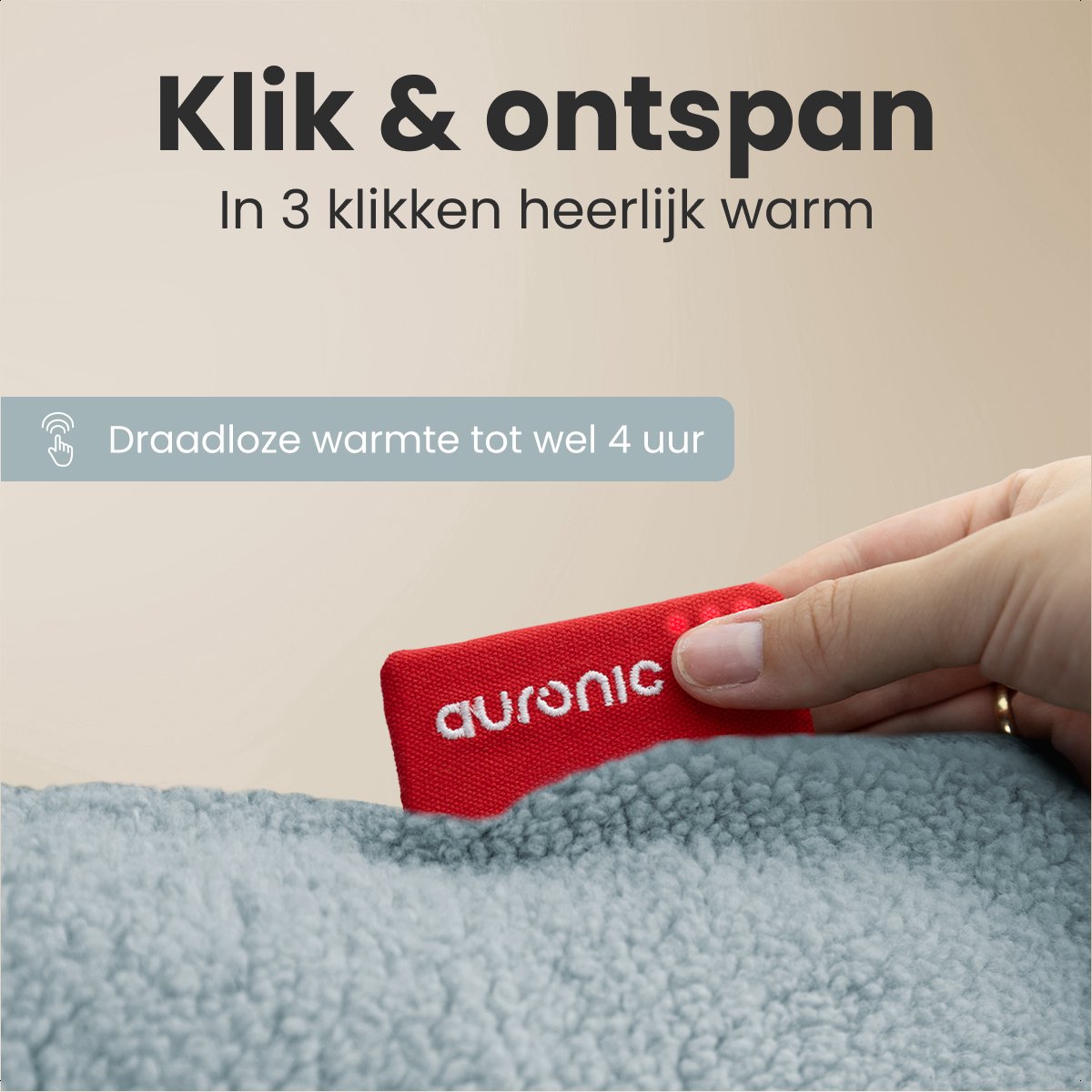 Auronic Heat Pillow - 45x45 cm - sans fil et rechargeable - infrarouge - bleu/gris