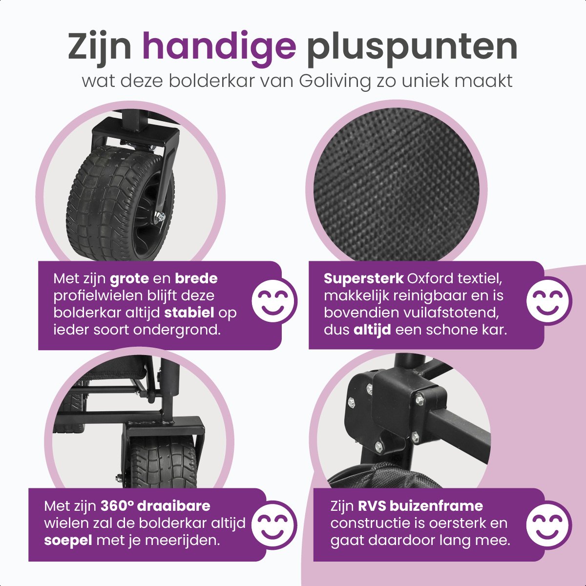 Gofun - Chariot pour chariots et bornes - Capacité de charge de 150 kg - Pliable avec roues pivotantes à 360 degrés - 83 x 44 x 26 cm - Métal et polyester - Noir