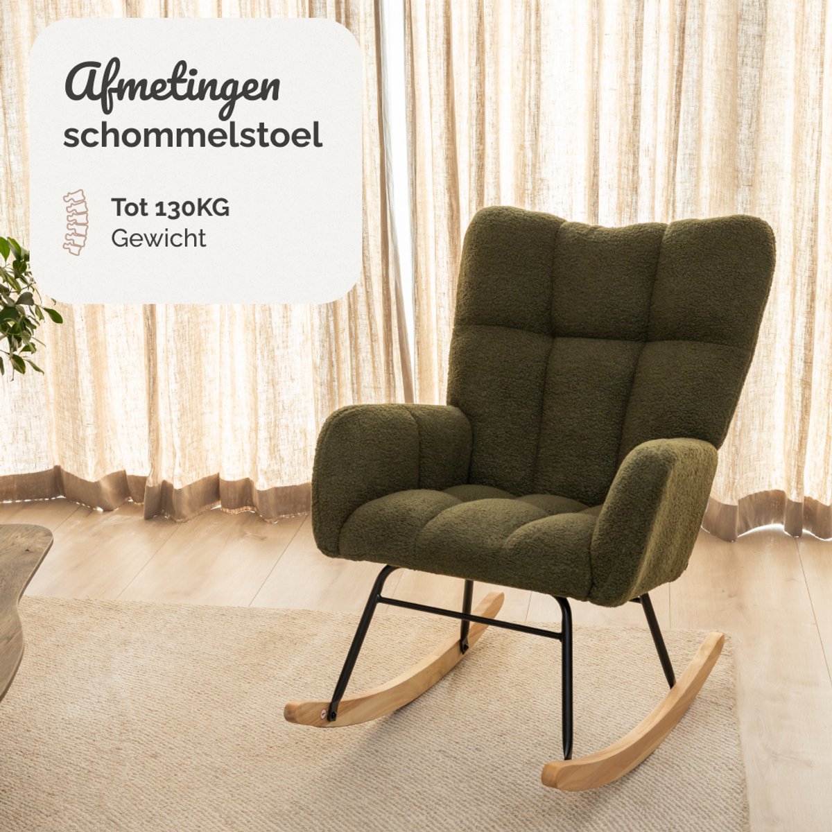 SITTT Fauteuil à bascule Noella - vert foncé - 70x96x97 cm - fauteuil de relaxation et de puériculture