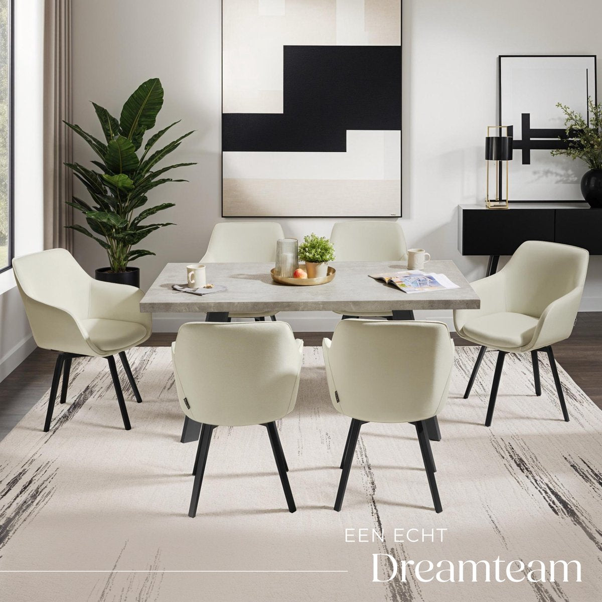 tectake® Chaise de salle à manger pivotante Alicon 57x59x88 cm - Lot de 2 - Beige - Design élégant et confortable pour la salle à manger, le salon ou le bureau