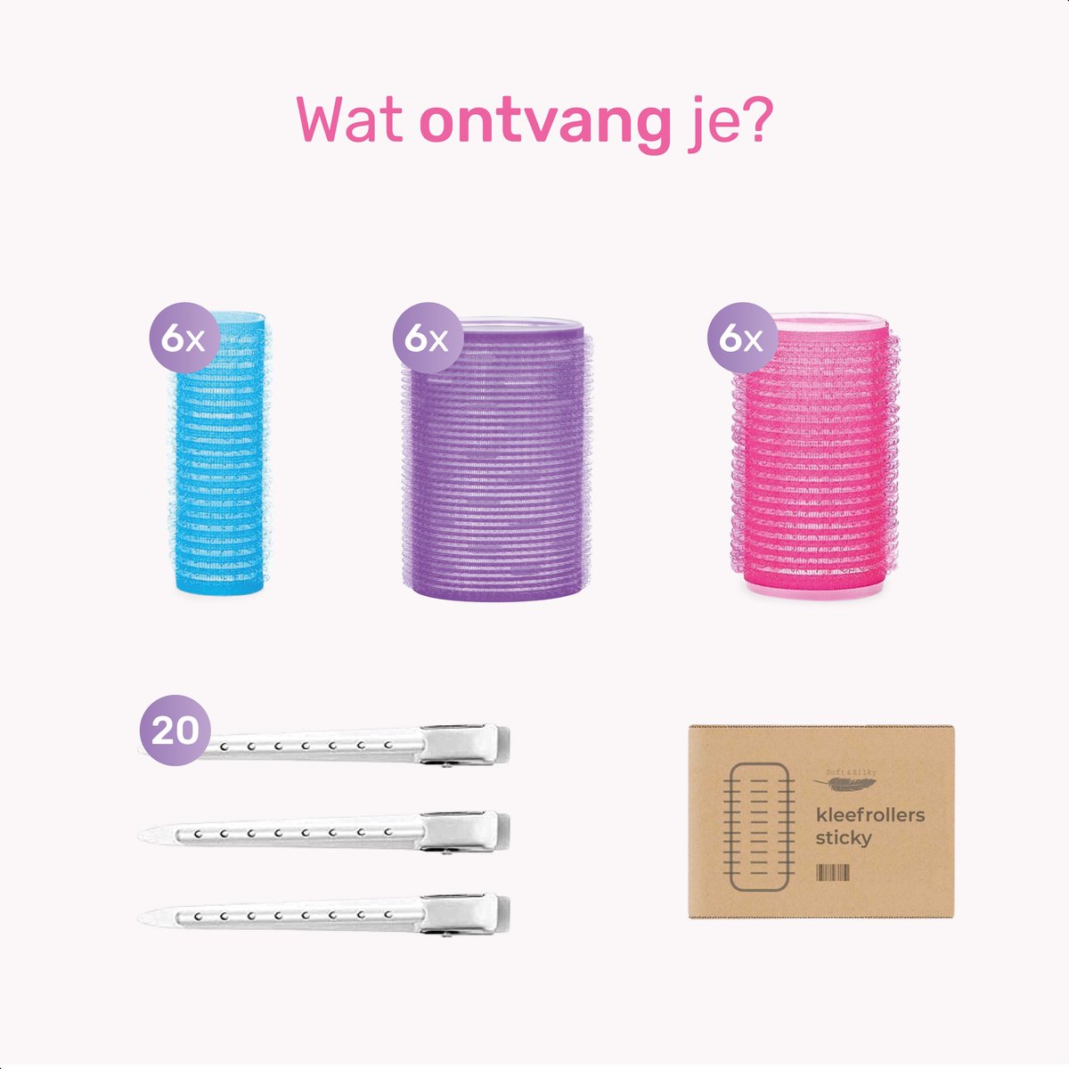 Set de 18 bigoudis - 20 pinces à cheveux incluses - Grandes - Sans chaleur - 3 tailles - bleu/rose