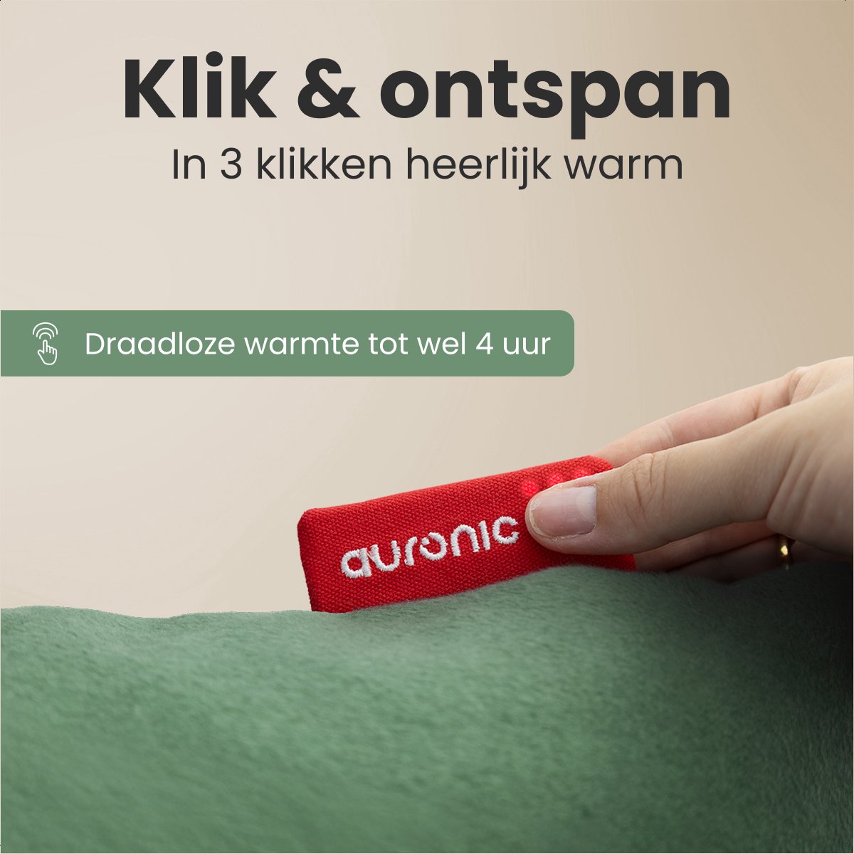 Auronic Heat Pillow - Classic - 45x45 - Sans fil - Rechargeable - Oreiller électrique - Infrarouge - Vert pastel