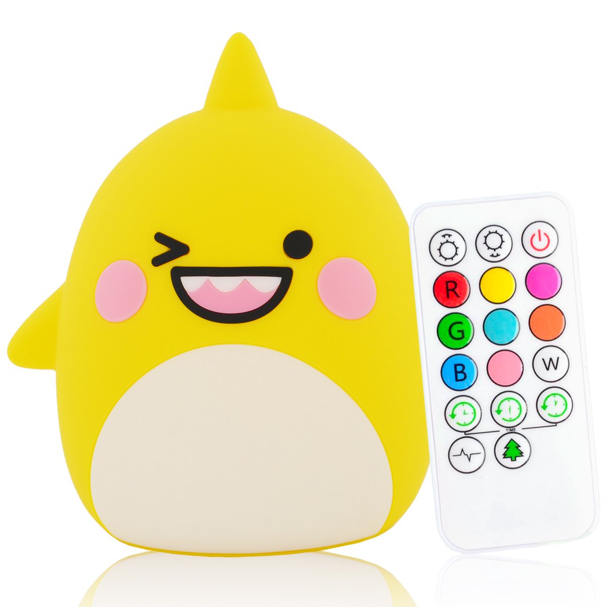 Veilleuse pour enfants Sleepy Friends Shark - 8 couleurs - Dimmable - Commande tactile et à distance - Rechargeable par USB - 95x97x100 mm - Silicone souple