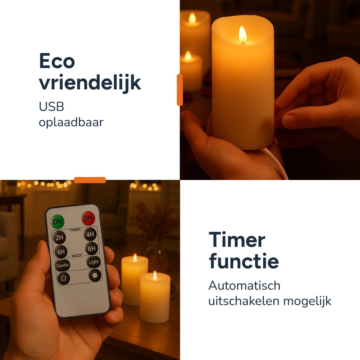 Luft 3 bougies LED rechargeables avec télécommande - flammes réalistes - sans fil et sans danger