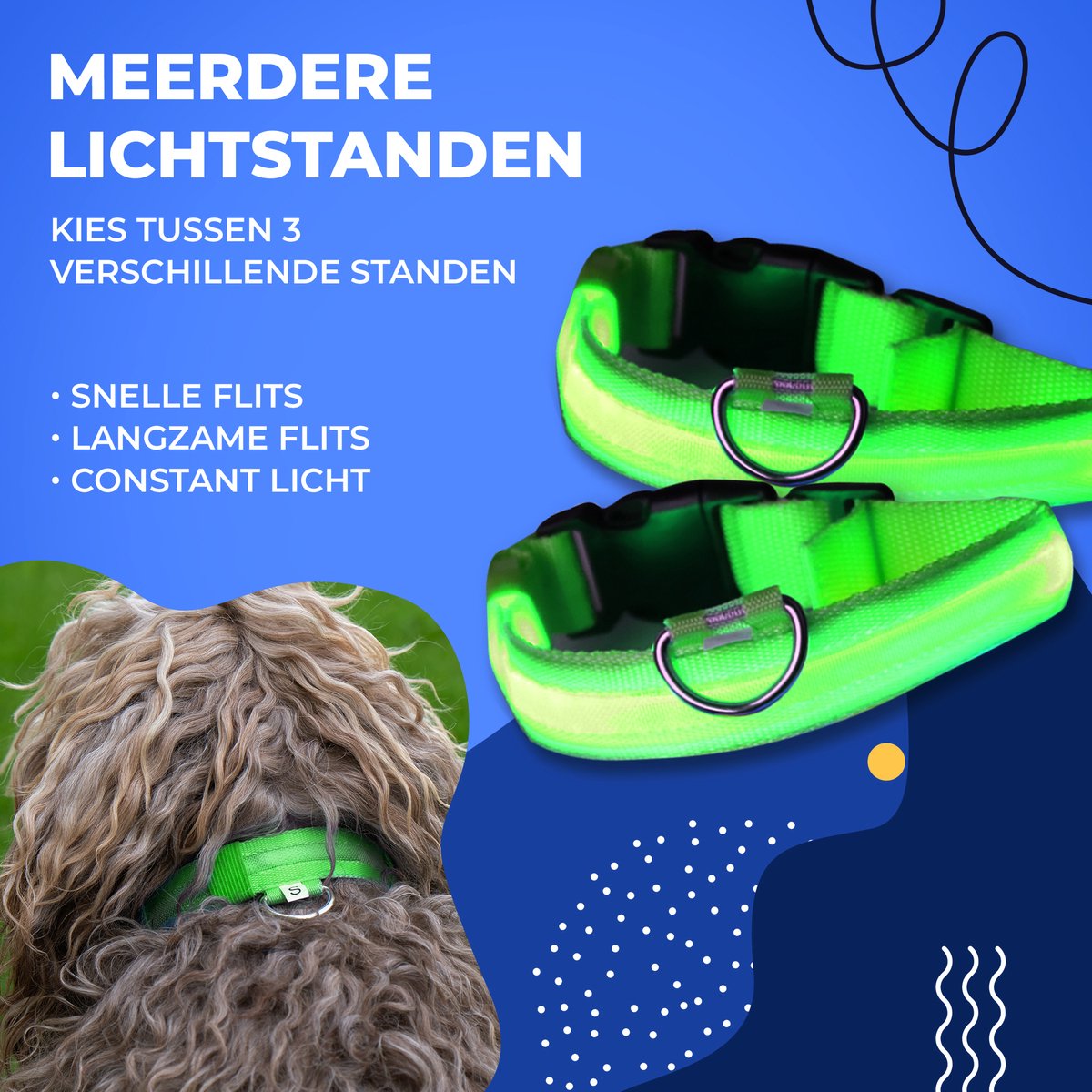 Dutchwide Collier lumineux pour chien - extra fort - collier à clic - réglable - réfléchissant - taille L - vert