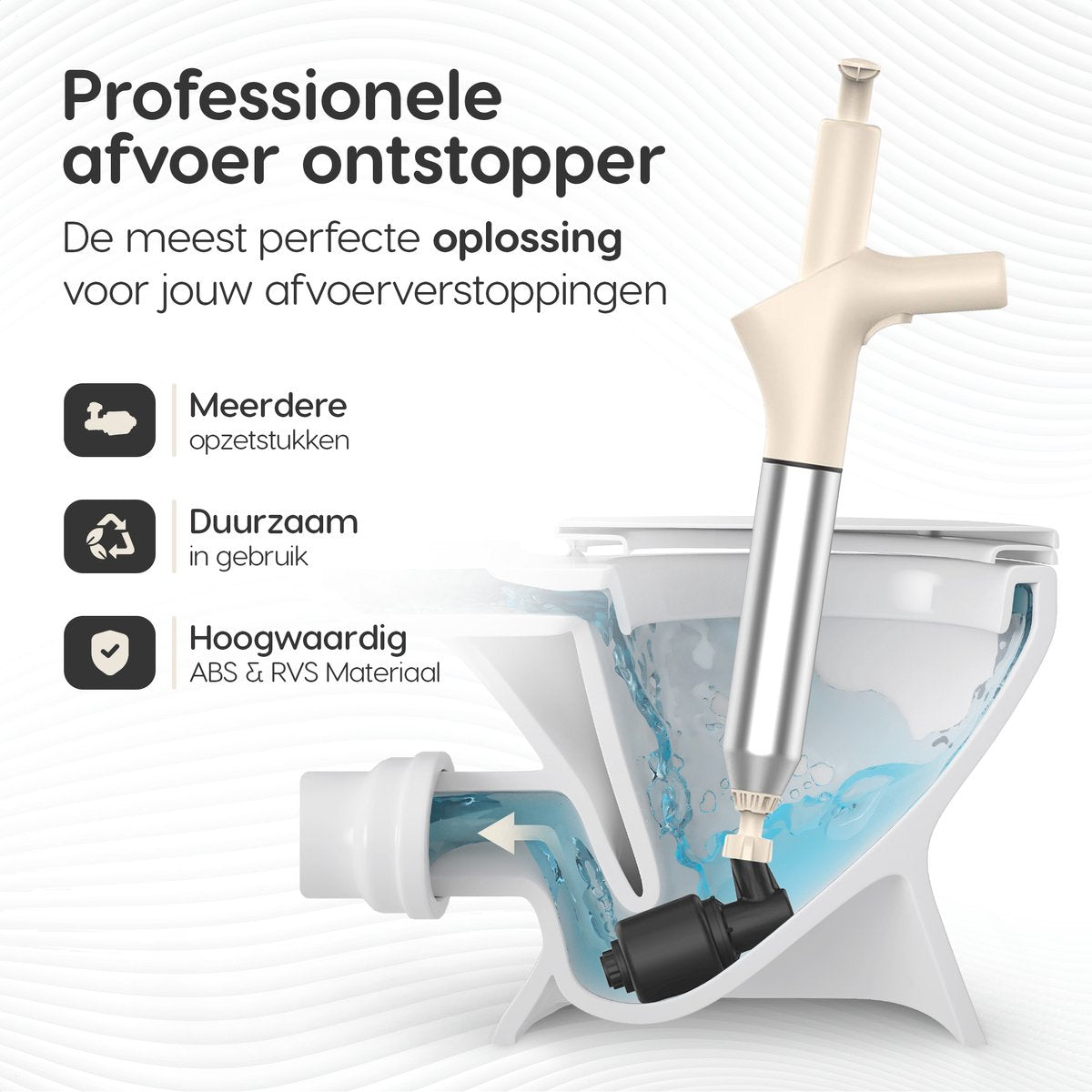 Dymac - Déboucheur - Déboucheur haute pression pour toilettes/évier - ressort de canalisation, gants et lunettes inclus - Acier inoxydable
