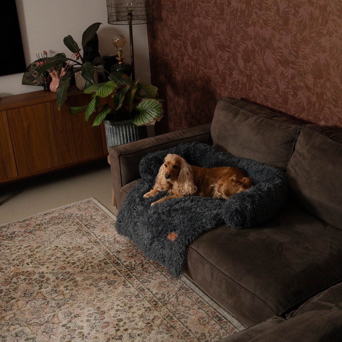 By Cee Cee Original Dog Rug - Size M (90x90 cm) - Dark Grey | Fluffy Dog Basket & Furniture Protector in One