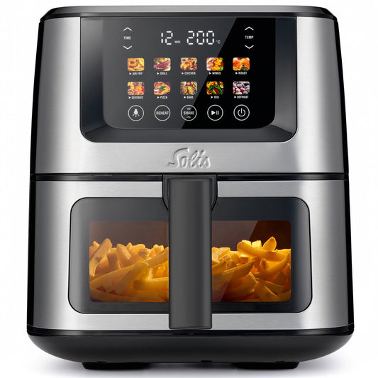 Solis Air Fry & Dry XL 8200 - Friteuse à air chaud multifonction - 7,5 L - 10 programmes - 40-230°C - Ecran tactile et éclairage intérieur - Argent