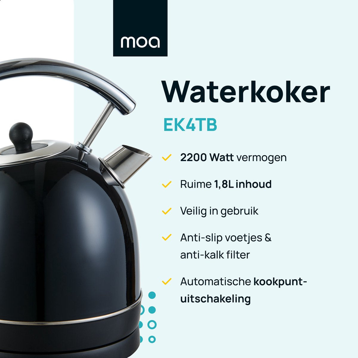 MOA® Retro Kettle - 1,8 litre - Acier inoxydable - Avec thermomètre et filtre anticalcaire - 2200W - Noir