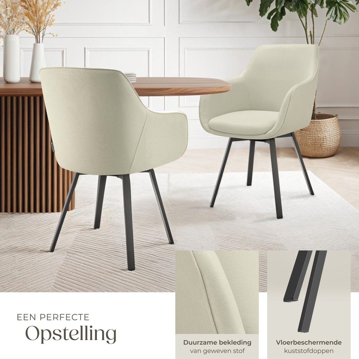 tectake® Chaise de salle à manger pivotante Alicon 57x59x88 cm - Lot de 2 - Beige - Design élégant et confortable pour la salle à manger, le salon ou le bureau