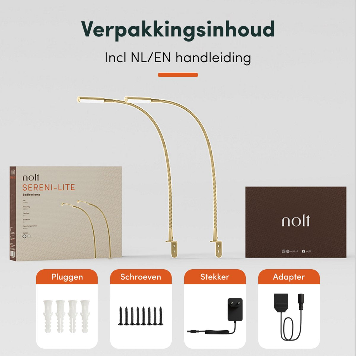 Nolt - Lampe de lecture Lampe de chevet - LED dimmable, lot de 2, pince - Hauteur 58 cm - Métal - Or