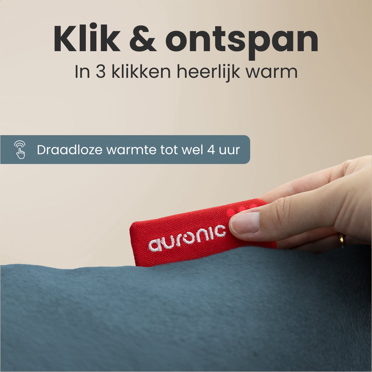 Auronic - Oreiller chauffant infrarouge Classic - 45 x 60 cm - équipé d'une batterie de 10 000 mAh et de 3 modes de chauffage et d'un câble de 2,5 mètres - pour l'intérieur et l'extérieur - Textile bleu gris