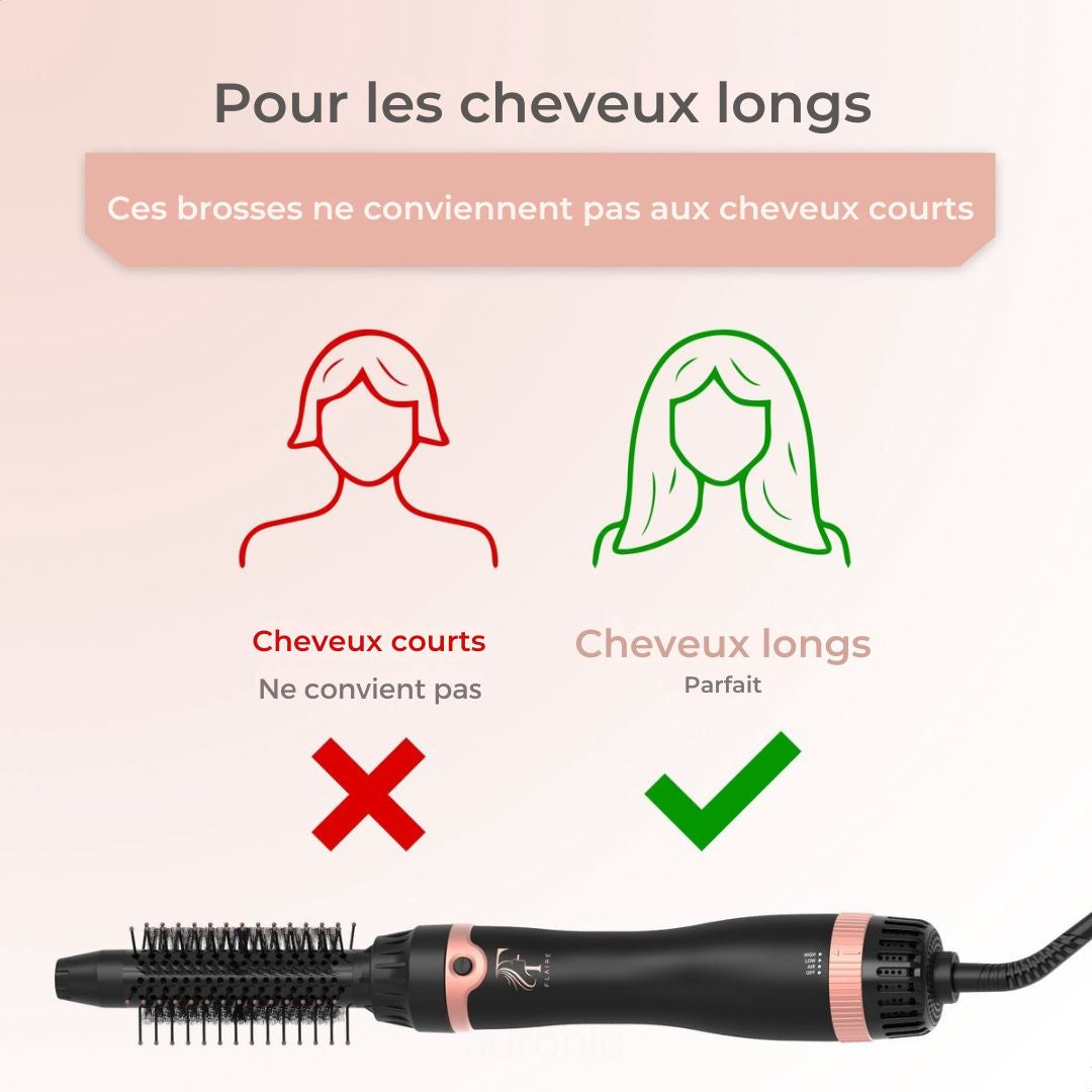 Brosse sèche-cheveux avec 3 accessoires Flaire ROSÉ - Brosse à boucler en céramique - ionique - 1200W - noir