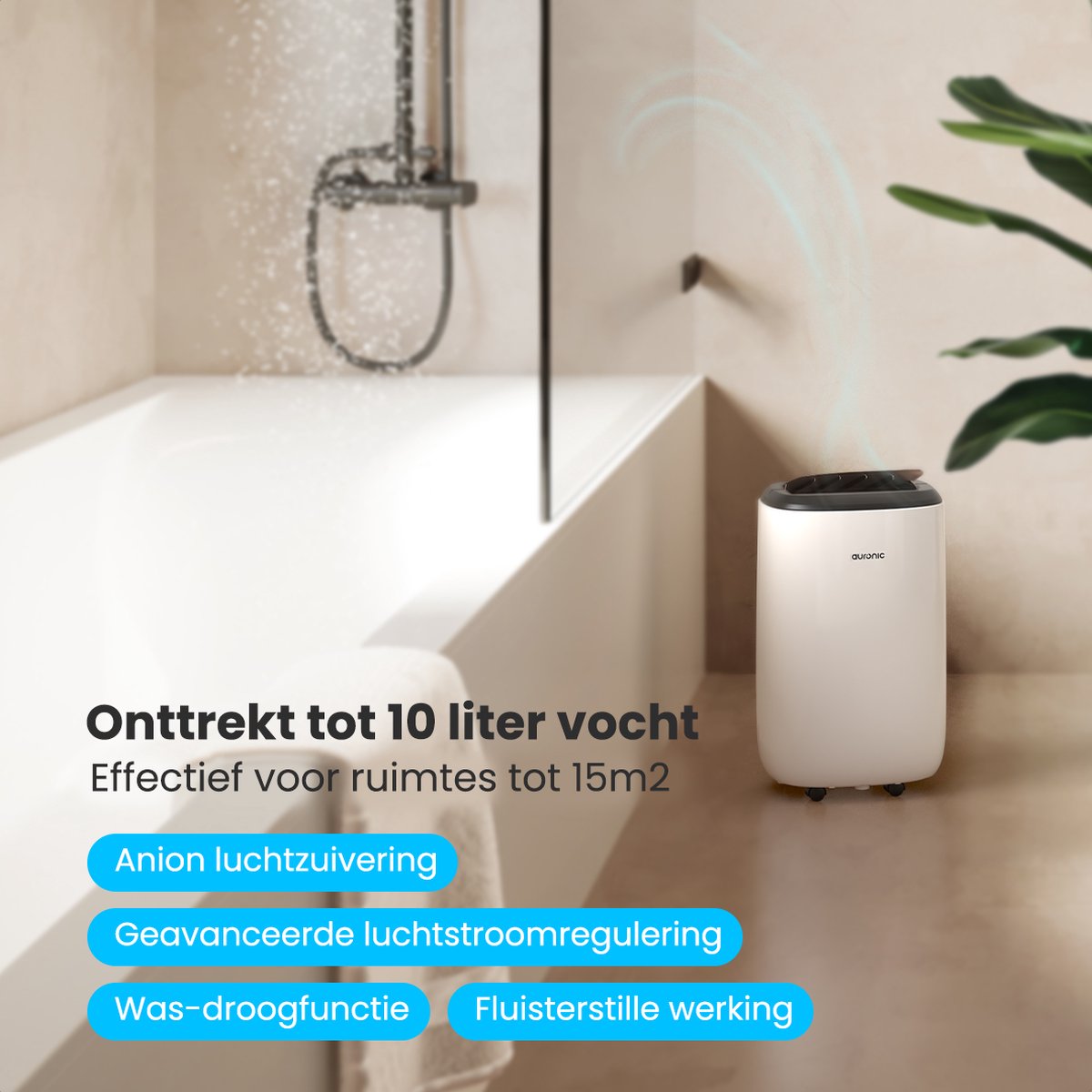 Déshumidificateur et purificateur d'air Auronic - Série Pro Plus - Chambre et salon - Déshumidifie 10L par jour dans la maison - Fonction Lavage-Séchage - Blanc