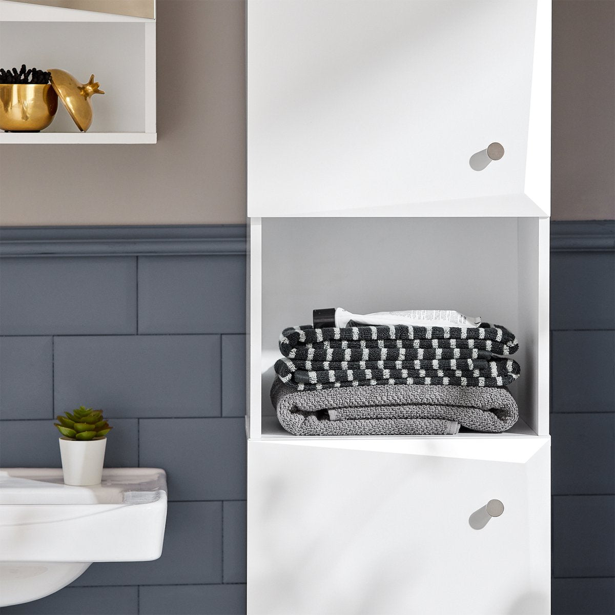 SoBuy Meuble colonne de salle de bains - Meuble de salle de bains avec 2 portes - Max. 50KG - 34 x 30 x 170 cm - Blanc