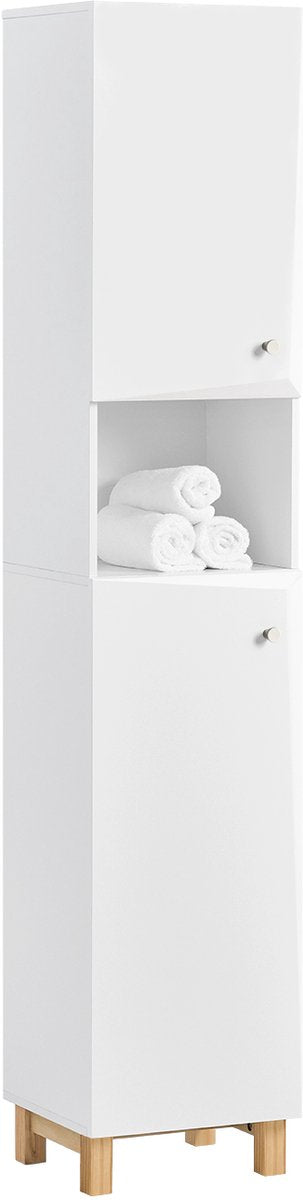 SoBuy Meuble colonne de salle de bains - Meuble de salle de bains avec 2 portes - Max. 50KG - 34 x 30 x 170 cm - Blanc