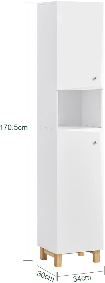 SoBuy Meuble colonne de salle de bains - Meuble de salle de bains avec 2 portes - Max. 50KG - 34 x 30 x 170 cm - Blanc