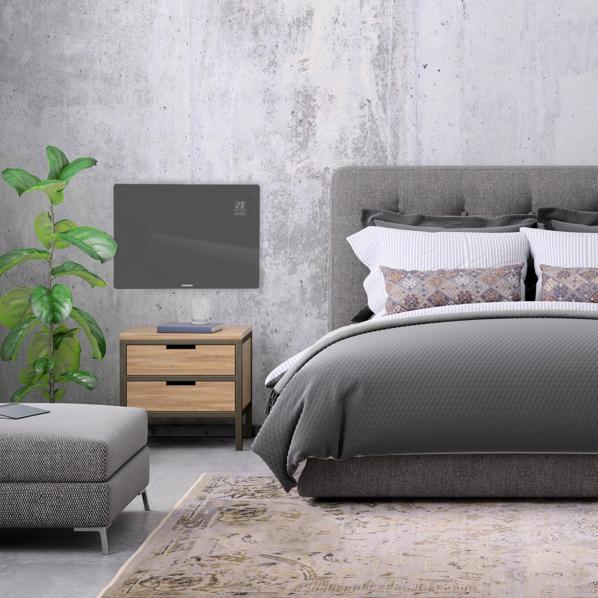 Fourneau électrique - 1500W - 18m2 - 65 x 47 x 7.5 cm - Gris