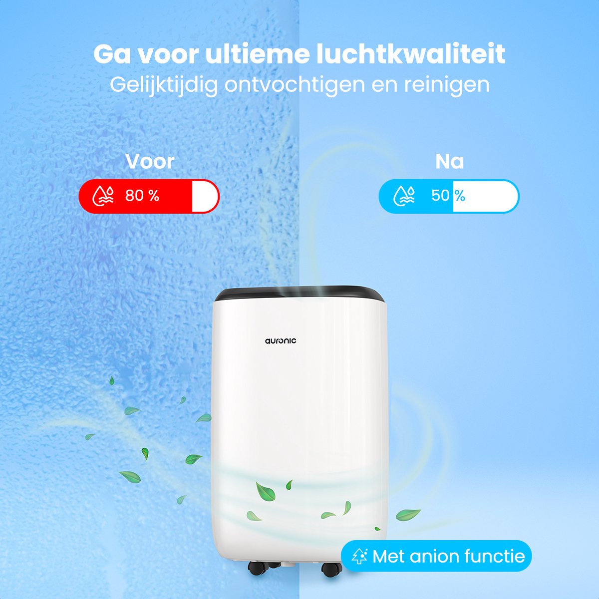 Déshumidificateur et purificateur d'air Auronic - Série Pro Plus - Chambre et salon - Déshumidifie 10L par jour dans la maison - Fonction Lavage-Séchage - Blanc