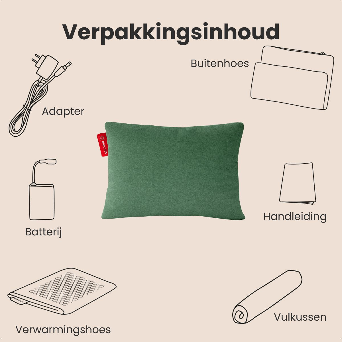 Auronic - Oreiller électrique - Classic 45x60 - Infrarouge - Coussin chauffant - Vert pastel