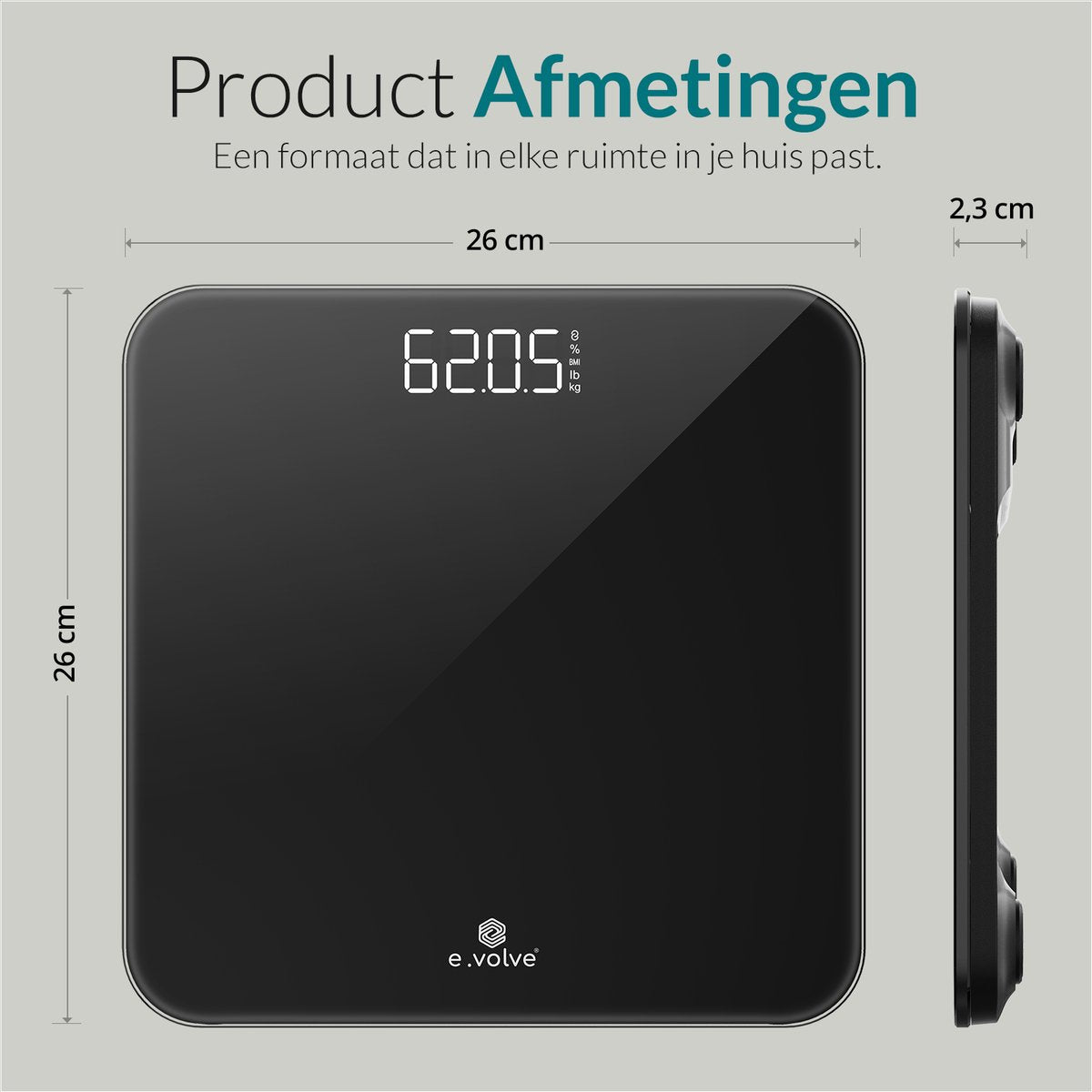E-volve - Pèse-personne numérique - Piles incluses - Verre trempé - Affichage LCD - Jusqu'à 180 kg - Mesure précise - Noir