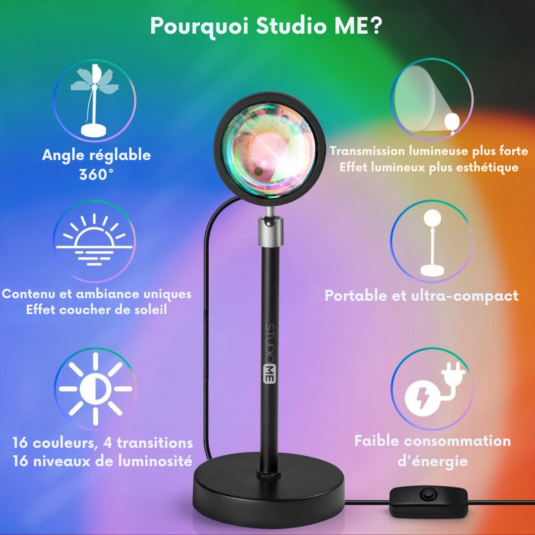 Lampe d'ambiance Studio ME - 16 couleurs - Eclairage d'ambiance intérieur - Télécommande inclus- Tiktok Lampe - 360° - Noir