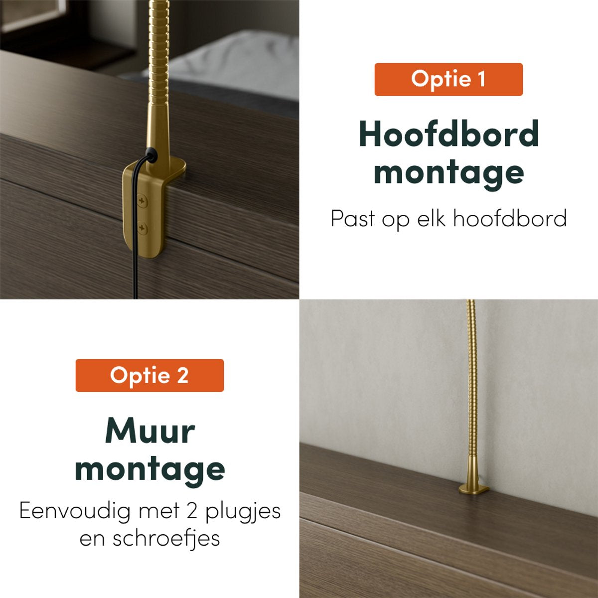 Nolt - Lampe de lecture Lampe de chevet - LED dimmable, lot de 2, pince - Hauteur 58 cm - Métal - Or
