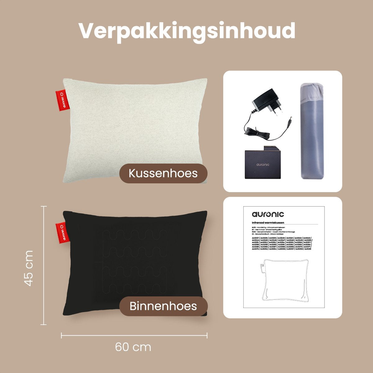 Auronic Heat Pad - 3 modes de chauffage - 10 000 mAh - 2.5m Cable - 45x60cm - Taupe