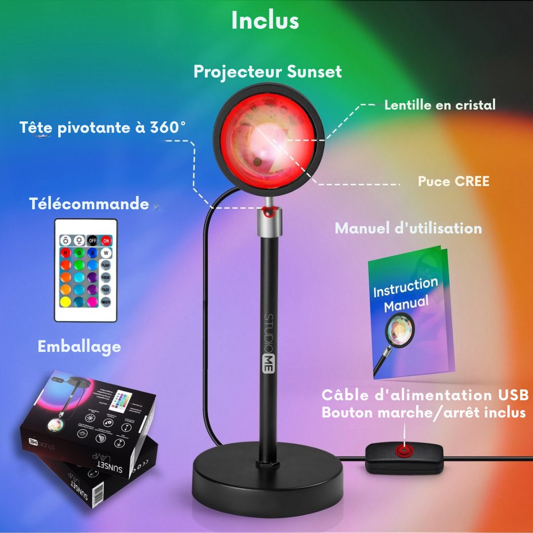 Lampe d'ambiance Studio ME - 16 couleurs - Eclairage d'ambiance intérieur - Télécommande inclus- Tiktok Lampe - 360° - Noir