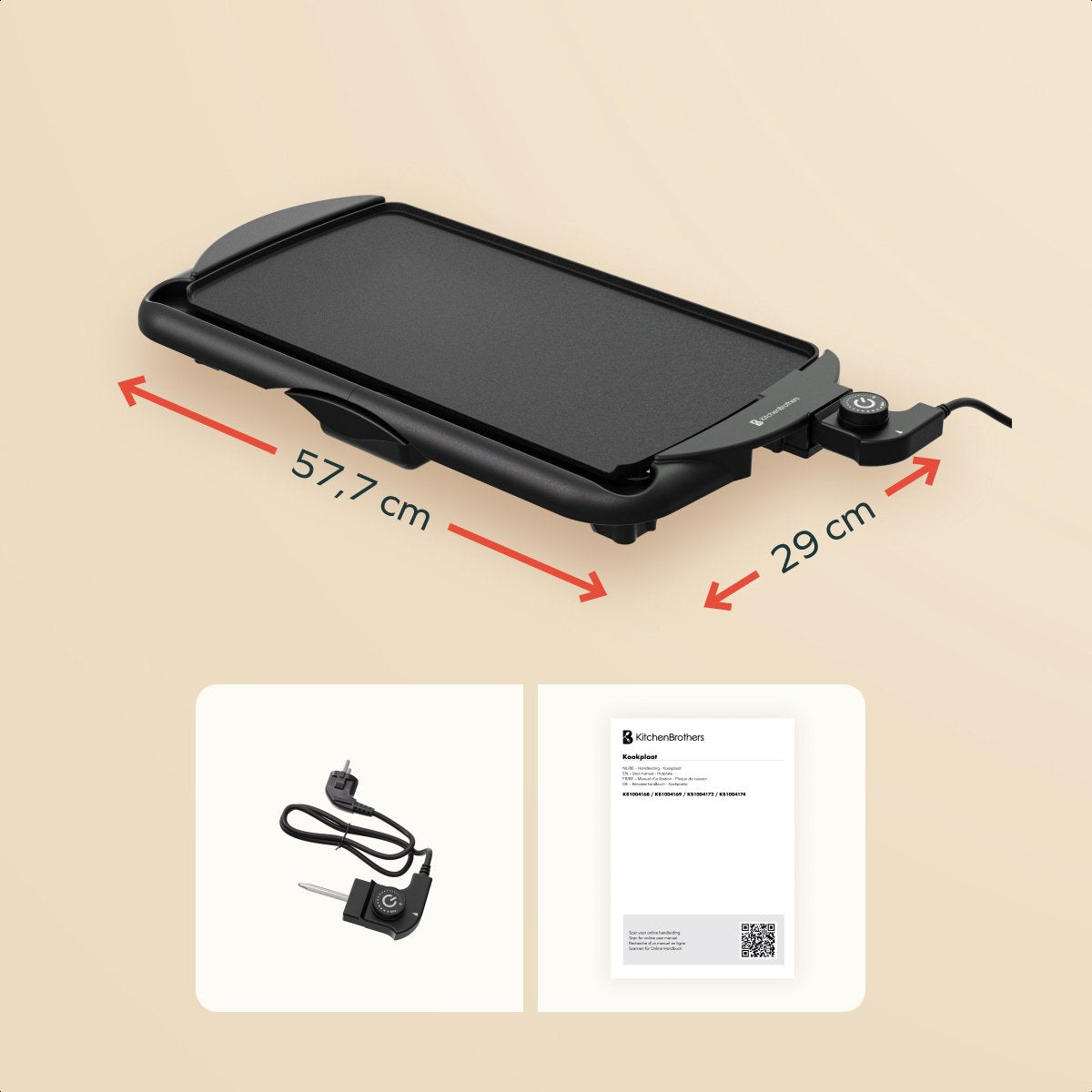 KitchenBrothers Plaque de gril électrique XL - 2000W - Gril Teppanyaki - Grillades en toute sécurité - Noir