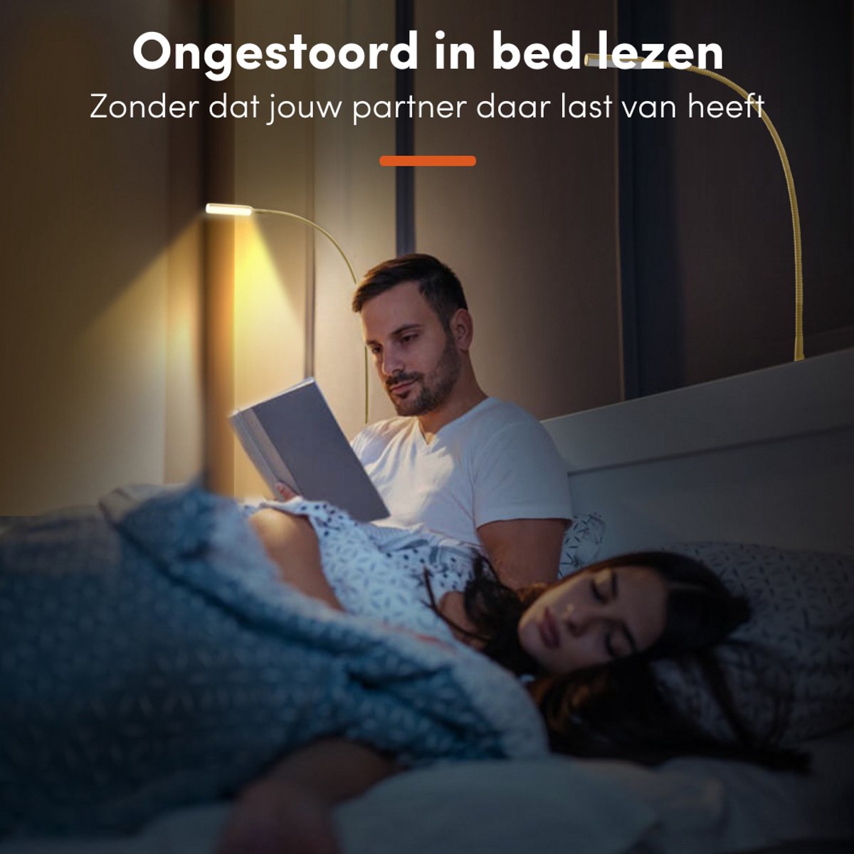 Nolt - Lampe de lecture Lampe de chevet - LED dimmable, lot de 2, pince - Hauteur 58 cm - Métal - Or