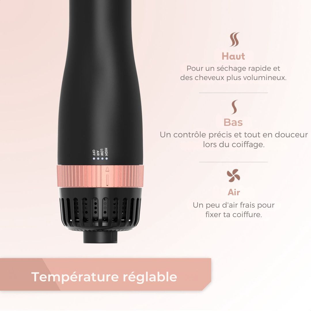Brosse sèche-cheveux avec 3 accessoires Flaire ROSÉ - Brosse à boucler en céramique - ionique - 1200W - noir